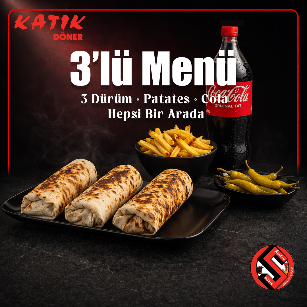 3'lü Menü - dürüm, patates ve içecek